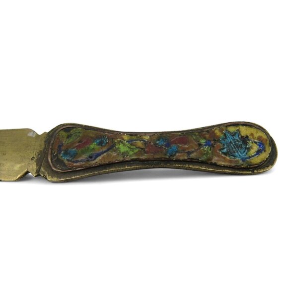 Antique Brass LETTER OPENER With Ornate Enamel Handle Design 7 Inches - Picture 3 of 8